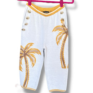 Retrofête Pera Knit White Yellow Palm Tree Knit Ankle Cropped Pants